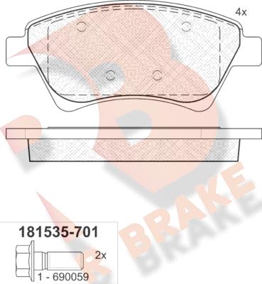 R Brake RB1535-701 - Bremžu uzliku kompl., Disku bremzes autodraugiem.lv
