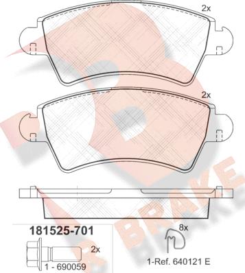 R Brake RB1525-701 - Bremžu uzliku kompl., Disku bremzes autodraugiem.lv