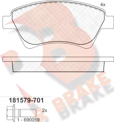 R Brake RB1579-701 - Bremžu uzliku kompl., Disku bremzes autodraugiem.lv