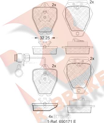 R Brake RB1691 - Bremžu uzliku kompl., Disku bremzes autodraugiem.lv