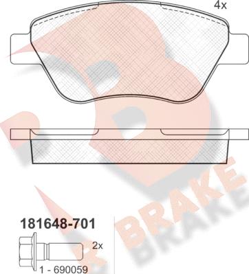 R Brake RB1648-701 - Bremžu uzliku kompl., Disku bremzes autodraugiem.lv