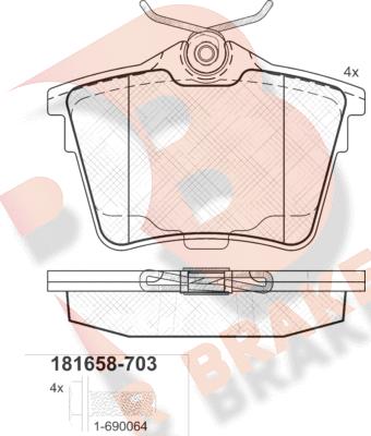 R Brake RB1658-703 - Bremžu uzliku kompl., Disku bremzes autodraugiem.lv