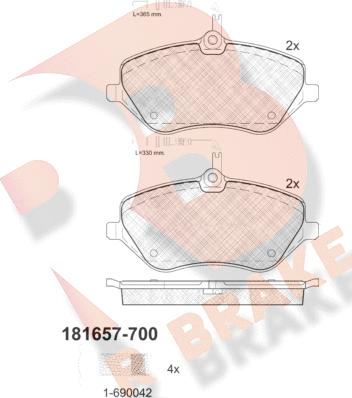 R Brake RB1657-700 - Bremžu uzliku kompl., Disku bremzes autodraugiem.lv