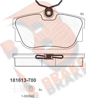 R Brake RB1613-700 - Bremžu uzliku kompl., Disku bremzes autodraugiem.lv