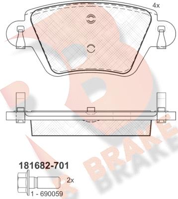 R Brake RB1682-701 - Bremžu uzliku kompl., Disku bremzes autodraugiem.lv