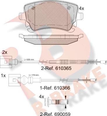 R Brake RB1674-208 - Bremžu uzliku kompl., Disku bremzes autodraugiem.lv