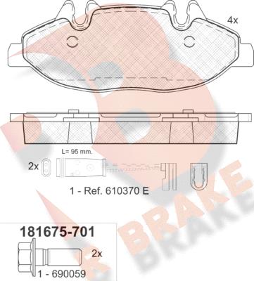 R Brake RB1675-701 - Bremžu uzliku kompl., Disku bremzes autodraugiem.lv