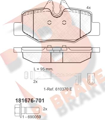 R Brake RB1676-701 - Bremžu uzliku kompl., Disku bremzes autodraugiem.lv