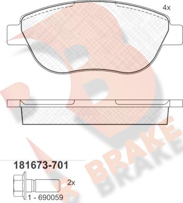 R Brake RB1673-701 - Bremžu uzliku kompl., Disku bremzes autodraugiem.lv