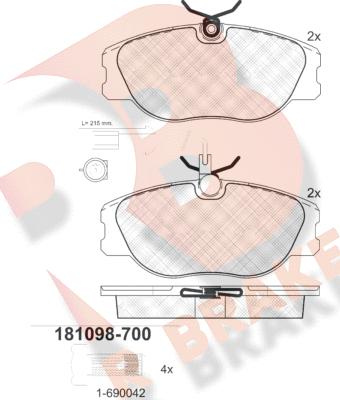 R Brake RB1098-700 - Bremžu uzliku kompl., Disku bremzes autodraugiem.lv