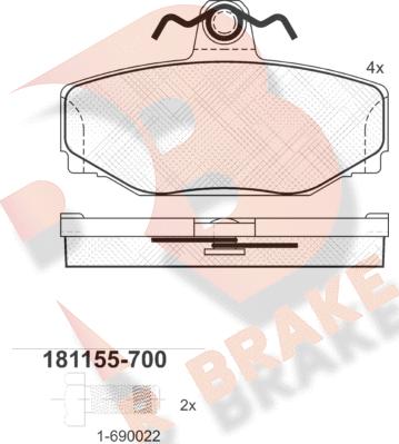 R Brake RB1155-700 - Bremžu uzliku kompl., Disku bremzes autodraugiem.lv