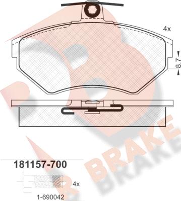 R Brake RB1157-700 - Bremžu uzliku kompl., Disku bremzes autodraugiem.lv