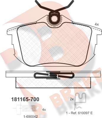 R Brake RB1165-700 - Bremžu uzliku kompl., Disku bremzes autodraugiem.lv