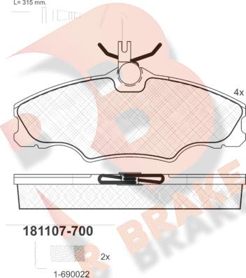 R Brake RB1107-700 - Bremžu uzliku kompl., Disku bremzes autodraugiem.lv