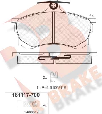 R Brake RB1117-700 - Bremžu uzliku kompl., Disku bremzes autodraugiem.lv