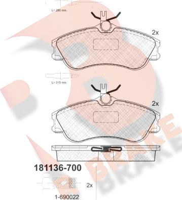 R Brake RB1136-700 - Bremžu uzliku kompl., Disku bremzes autodraugiem.lv