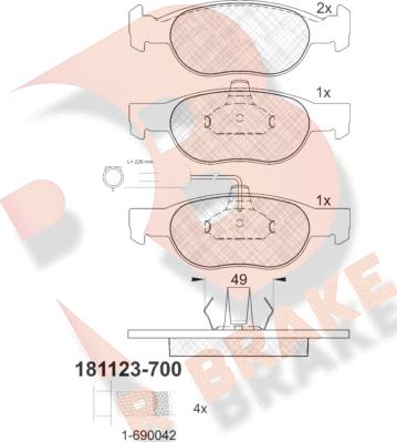 R Brake RB1123-700 - Bremžu uzliku kompl., Disku bremzes autodraugiem.lv