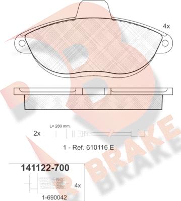 R Brake RB1122-700 - Bremžu uzliku kompl., Disku bremzes autodraugiem.lv