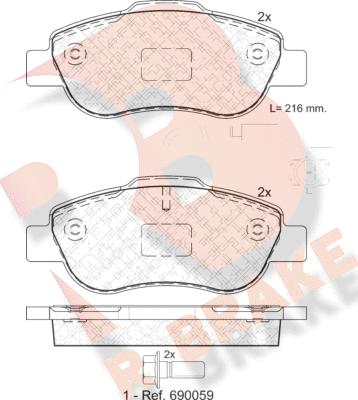 R Brake RB1843-203 - Bremžu uzliku kompl., Disku bremzes autodraugiem.lv