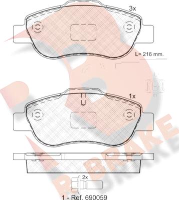 R Brake RB1843 - Bremžu uzliku kompl., Disku bremzes autodraugiem.lv