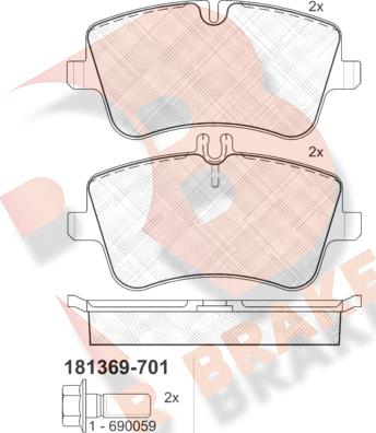 R Brake RB1369-701 - Bremžu uzliku kompl., Disku bremzes autodraugiem.lv