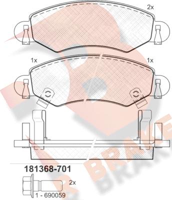 R Brake RB1368-701 - Bremžu uzliku kompl., Disku bremzes autodraugiem.lv