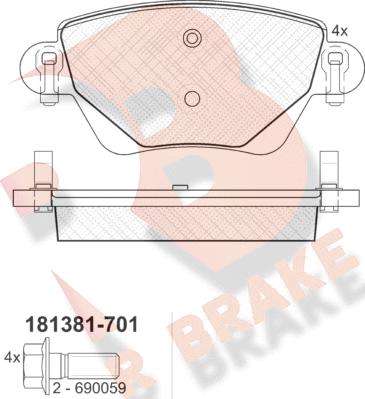 R Brake RB1381-701 - Bremžu uzliku kompl., Disku bremzes autodraugiem.lv