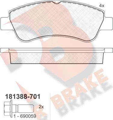 R Brake RB1388-701 - Bremžu uzliku kompl., Disku bremzes autodraugiem.lv