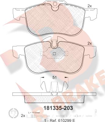 R Brake RB1335 - Bremžu uzliku kompl., Disku bremzes autodraugiem.lv