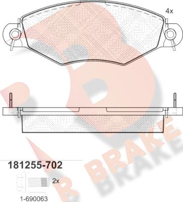 R Brake RB1255-702 - Bremžu uzliku kompl., Disku bremzes autodraugiem.lv