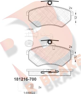 R Brake RB1216-700 - Bremžu uzliku kompl., Disku bremzes autodraugiem.lv