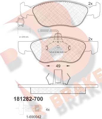 R Brake RB1282-700 - Bremžu uzliku kompl., Disku bremzes autodraugiem.lv