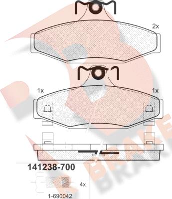 R Brake RB1238-700 - Bremžu uzliku kompl., Disku bremzes autodraugiem.lv