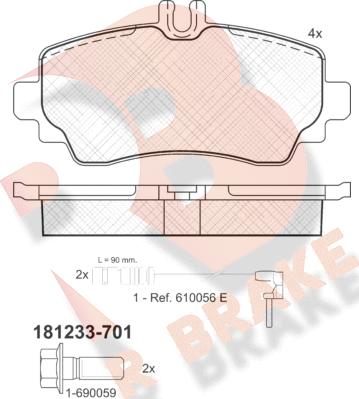 R Brake RB1233-701 - Bremžu uzliku kompl., Disku bremzes autodraugiem.lv