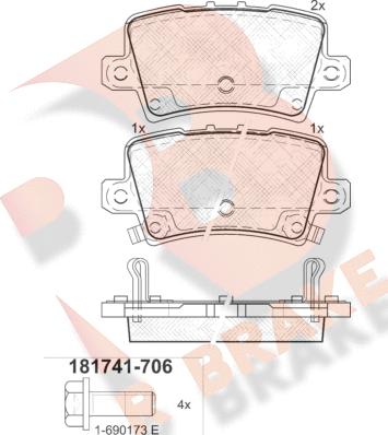 R Brake RB1741-706 - Bremžu uzliku kompl., Disku bremzes autodraugiem.lv