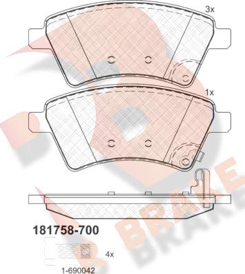 R Brake RB1758-700 - Bremžu uzliku kompl., Disku bremzes autodraugiem.lv