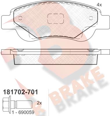 R Brake RB1702-701 - Bremžu uzliku kompl., Disku bremzes autodraugiem.lv