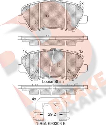 R Brake RB2029-203 - Bremžu uzliku kompl., Disku bremzes autodraugiem.lv