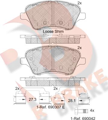 R Brake RB2108 - Bremžu uzliku kompl., Disku bremzes autodraugiem.lv