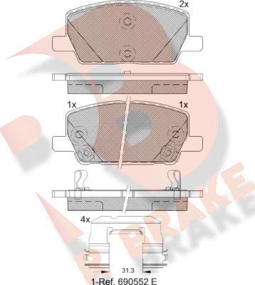 R Brake RB2355 - Bremžu uzliku kompl., Disku bremzes autodraugiem.lv