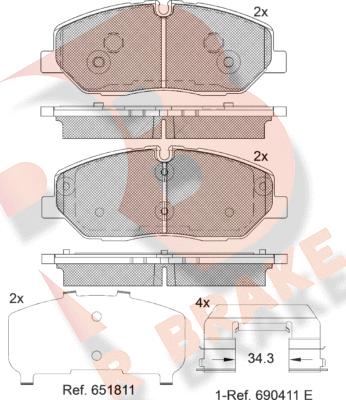 R Brake RB2268-204 - Bremžu uzliku kompl., Disku bremzes autodraugiem.lv