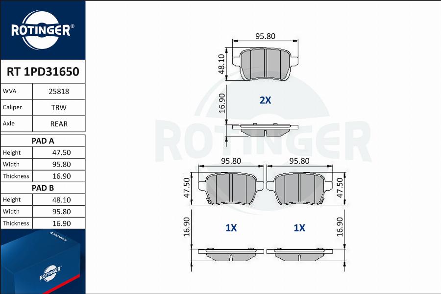 Rotinger RT 1PD31650 - Bremžu uzliku kompl., Disku bremzes autodraugiem.lv