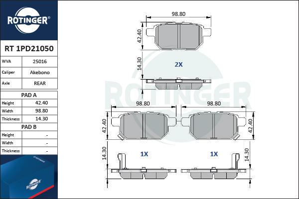 Rotinger RT 1PD21050 - Bremžu uzliku kompl., Disku bremzes autodraugiem.lv