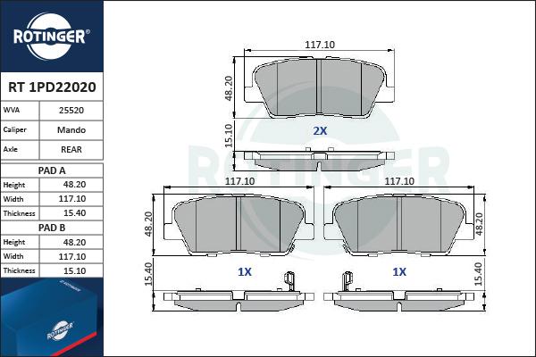 Rotinger RT 1PD22020 - Bremžu uzliku kompl., Disku bremzes autodraugiem.lv