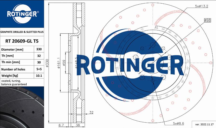 Rotinger RT 20609-GL T5 - Bremžu diski autodraugiem.lv