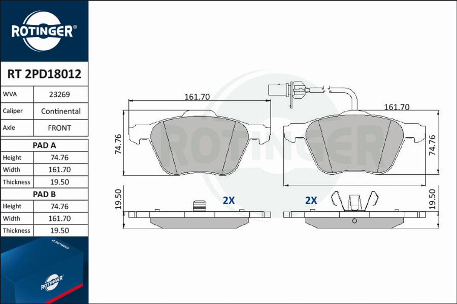 Rotinger RT 2PD18012 - Bremžu uzliku kompl., Disku bremzes autodraugiem.lv