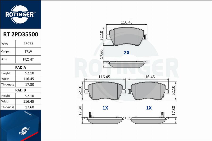 Rotinger RT 2PD35500 - Bremžu uzliku kompl., Disku bremzes autodraugiem.lv