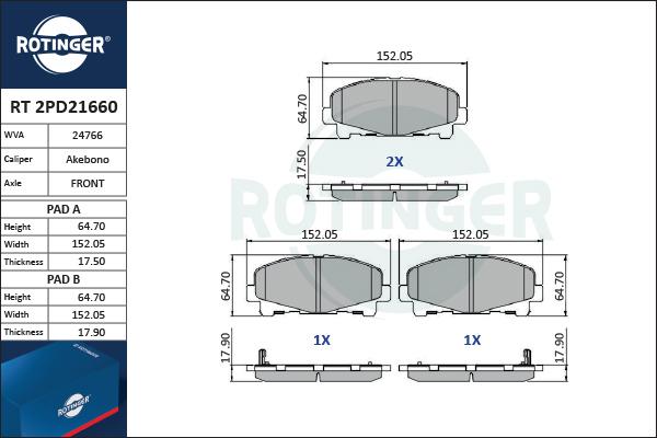 Rotinger RT 2PD21660 - Bremžu uzliku kompl., Disku bremzes autodraugiem.lv