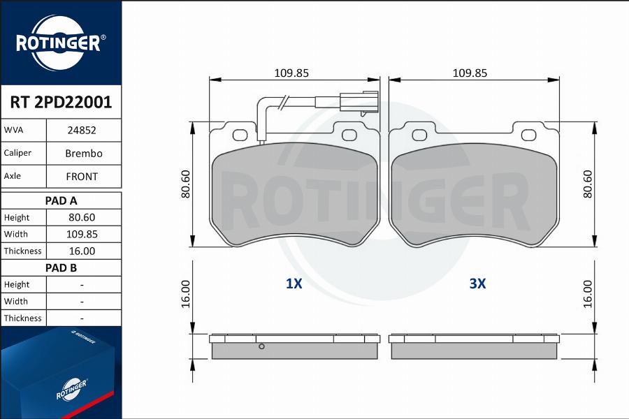 Rotinger RT 2PD22001 - Bremžu uzliku kompl., Disku bremzes autodraugiem.lv