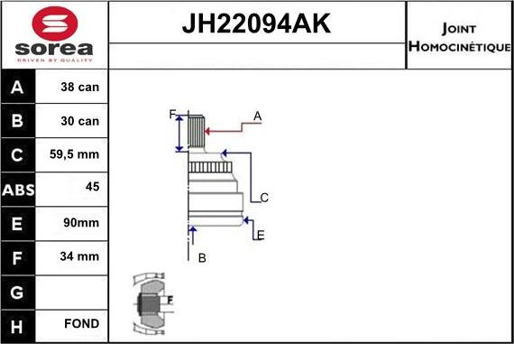 Sera JH22094AK - Šarnīru komplekts, Piedziņas vārpsta autodraugiem.lv